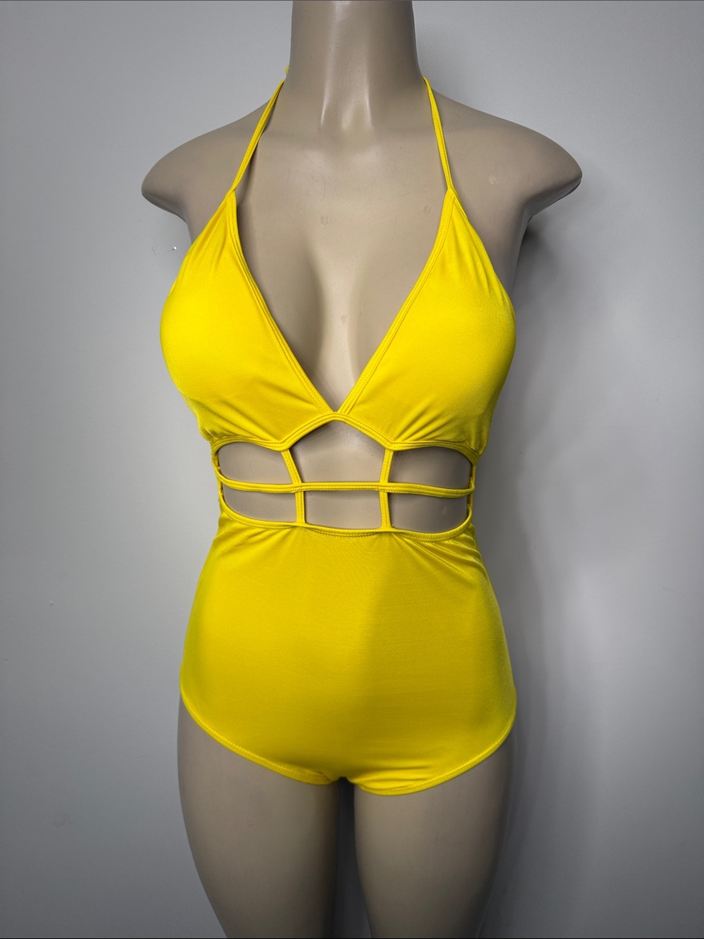 Halter Cutout One-Piece Swimsuit in Yellow